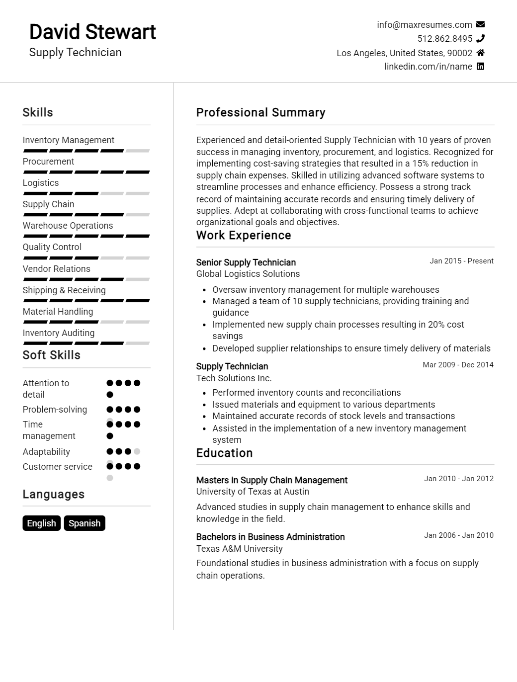 supply-technician-resume-sample