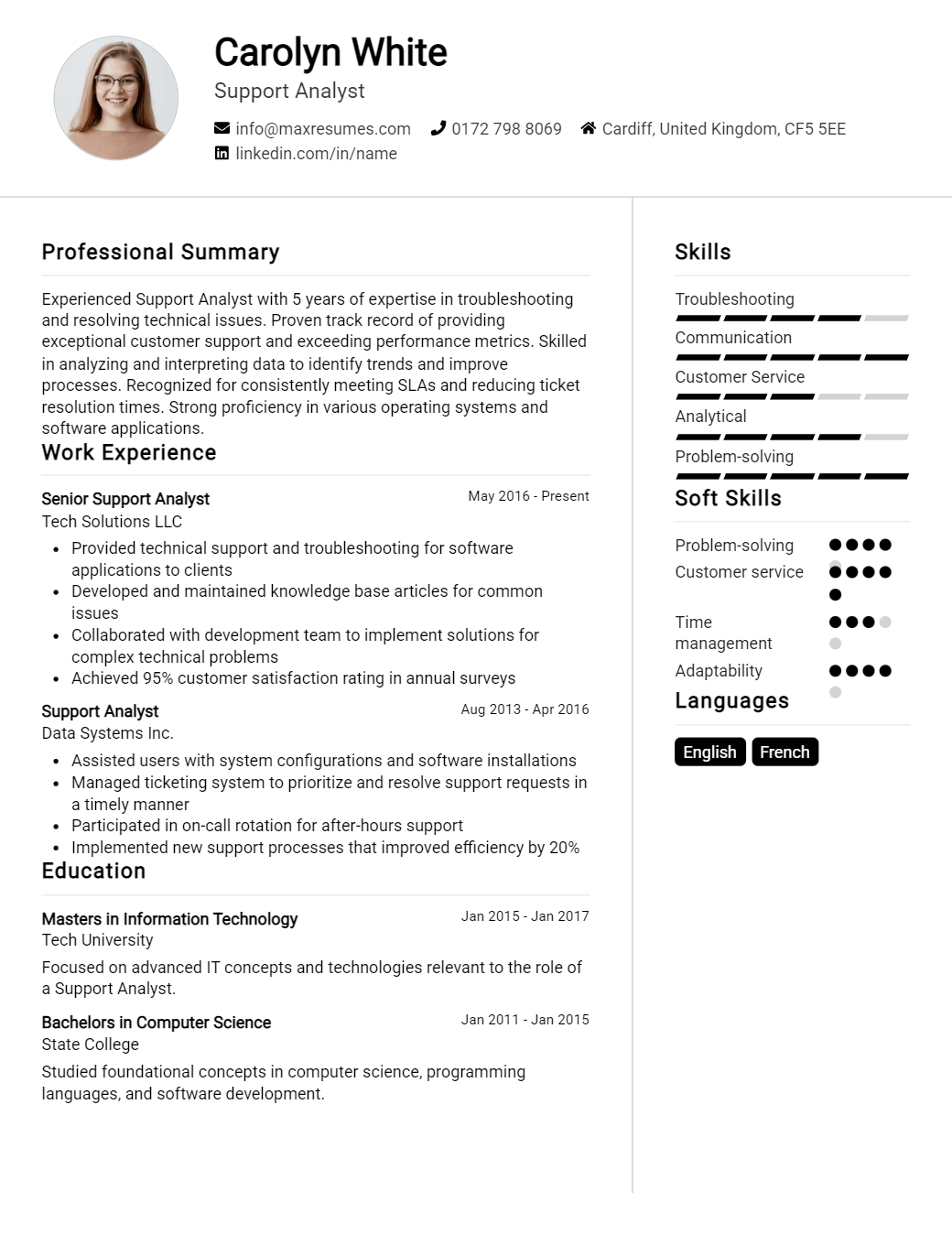 support-analyst-resume-sample