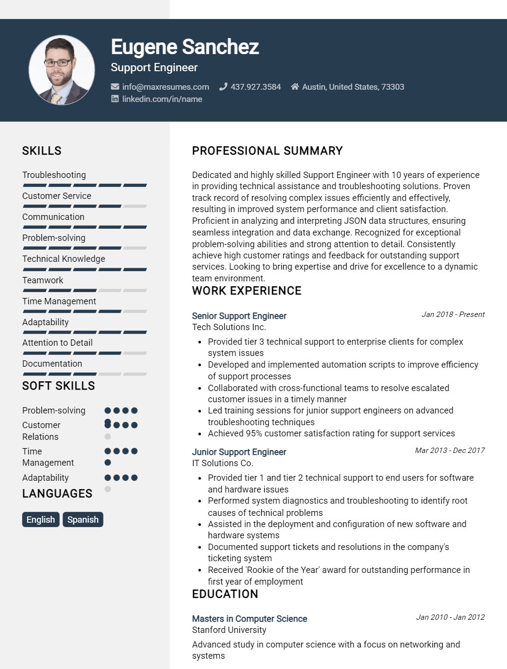 support-engineer-resume-sample