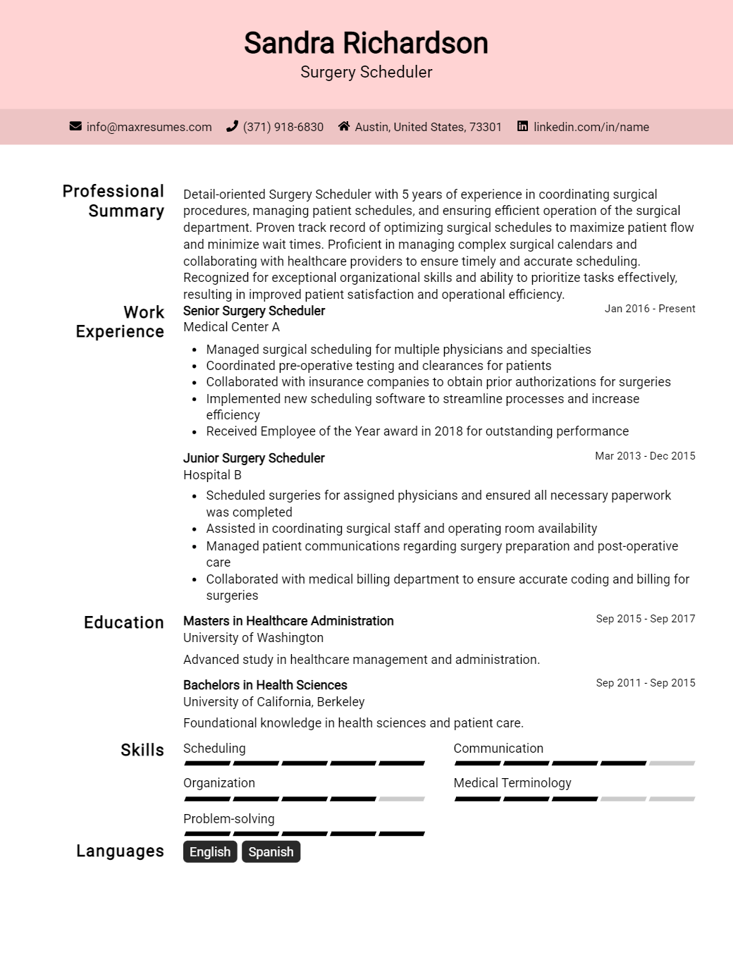surgery-scheduler-resume-sample