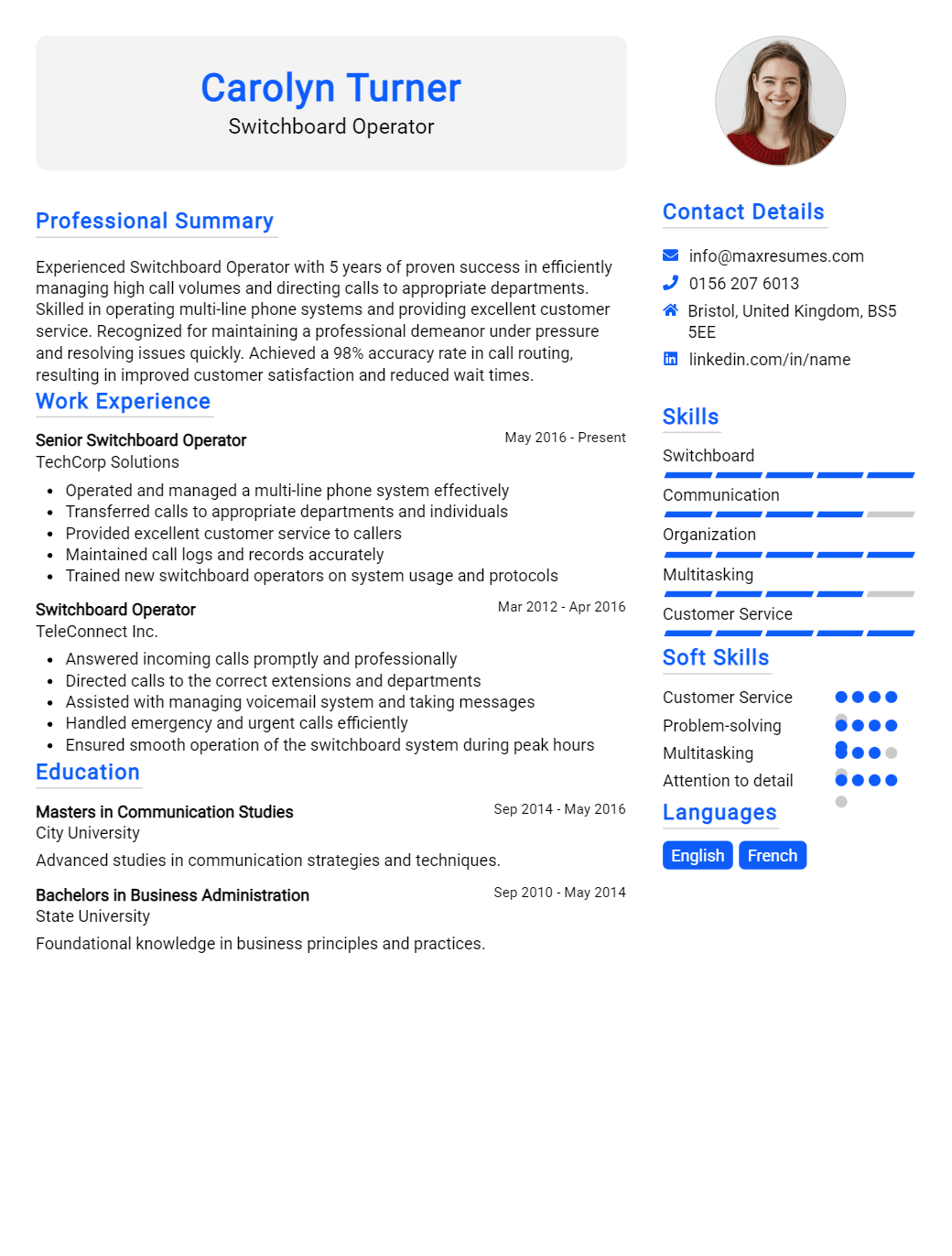 switchboard-operator-resume-sample
