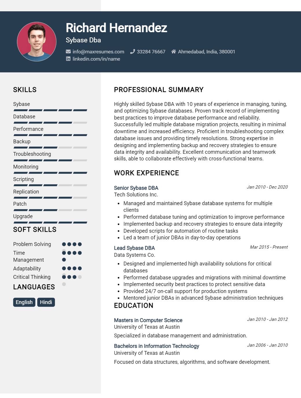 sybase-dba-resume-sample