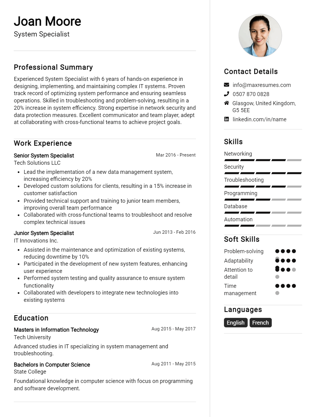 system-specialist-resume-sample