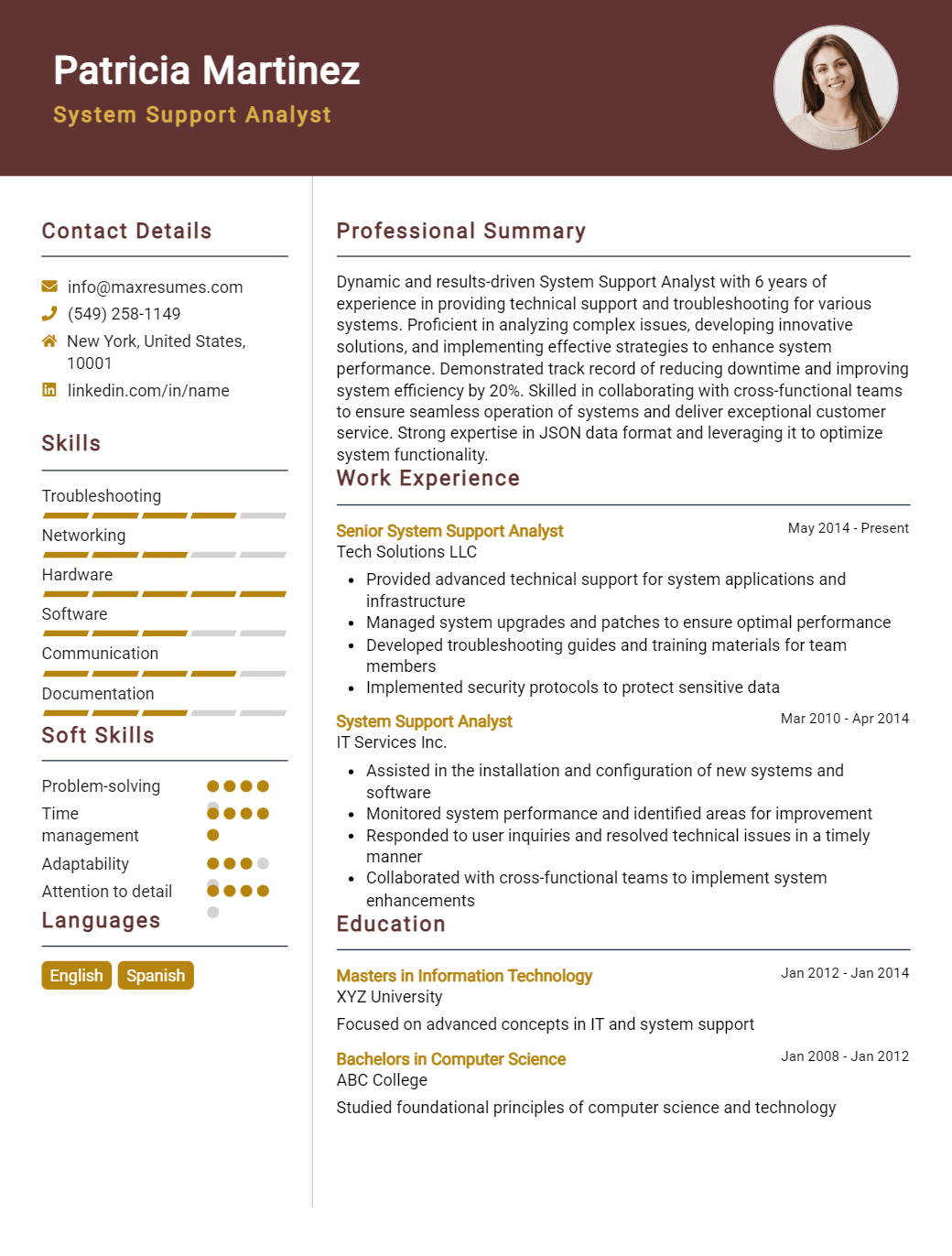 system-support-analyst-resume-sample