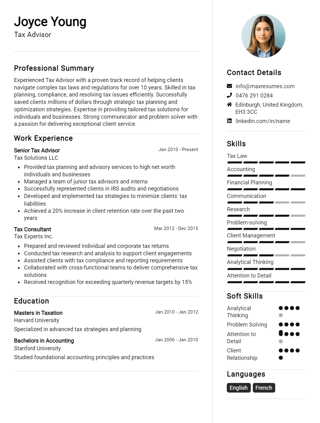 tax-advisor-resume-sample
