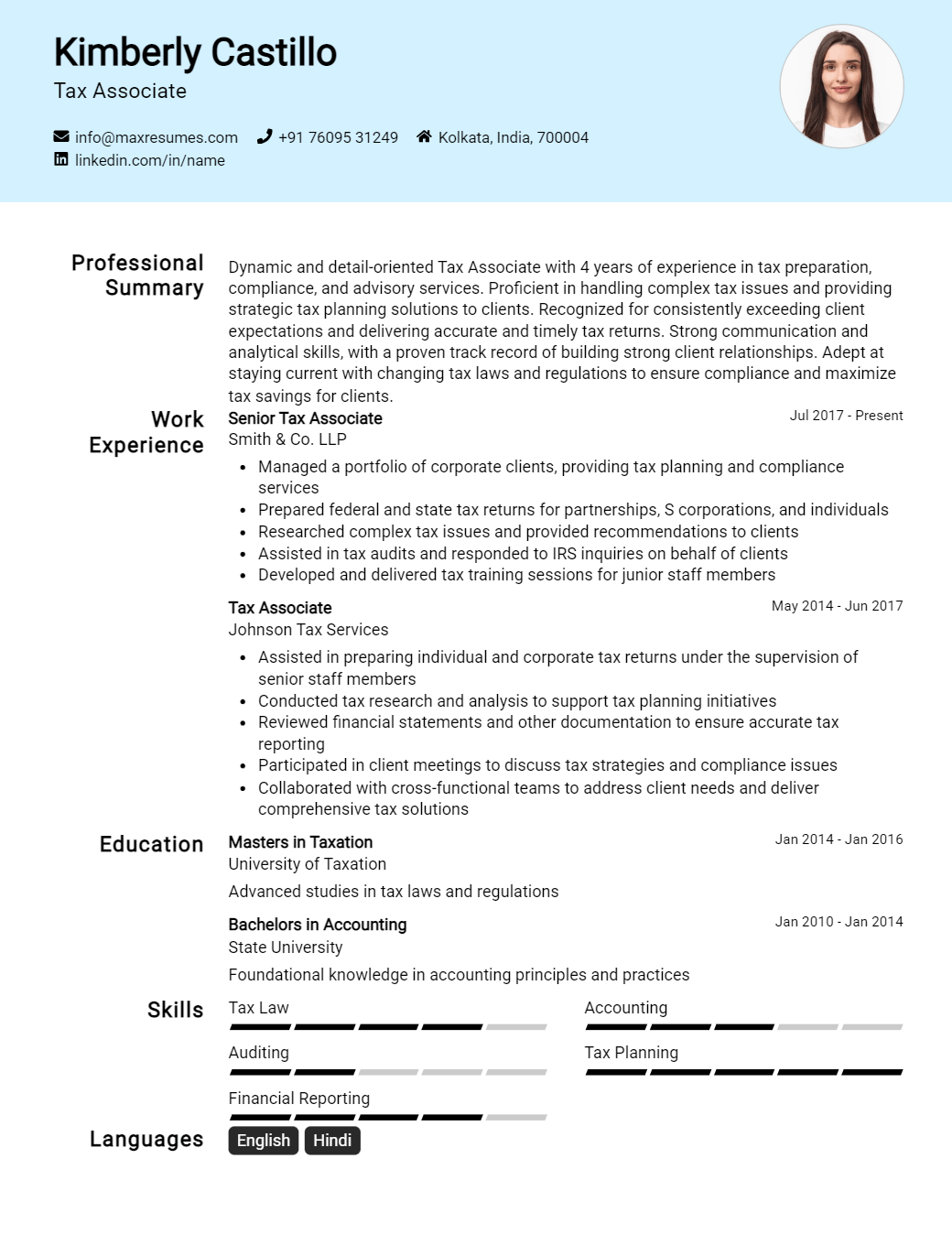 tax-associate-resume-sample
