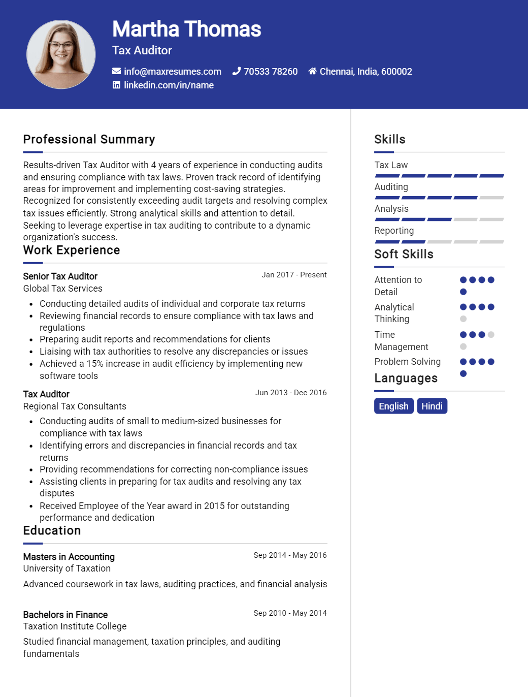 tax-auditor-resume-sample