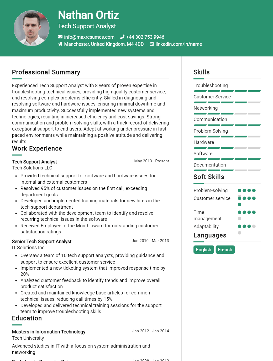 tech-support-analyst-resume-sample