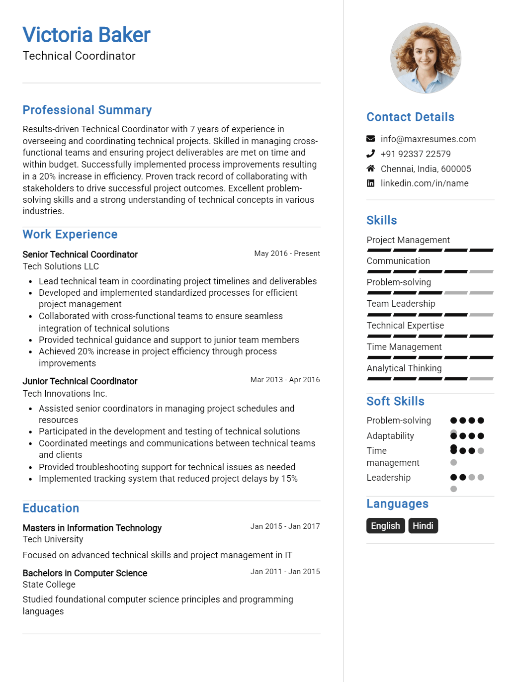 technical-coordinator-resume-sample