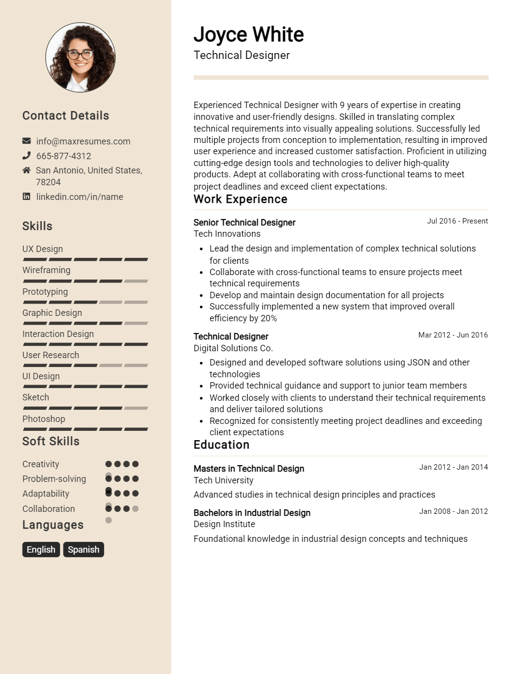 technical-designer-resume-sample