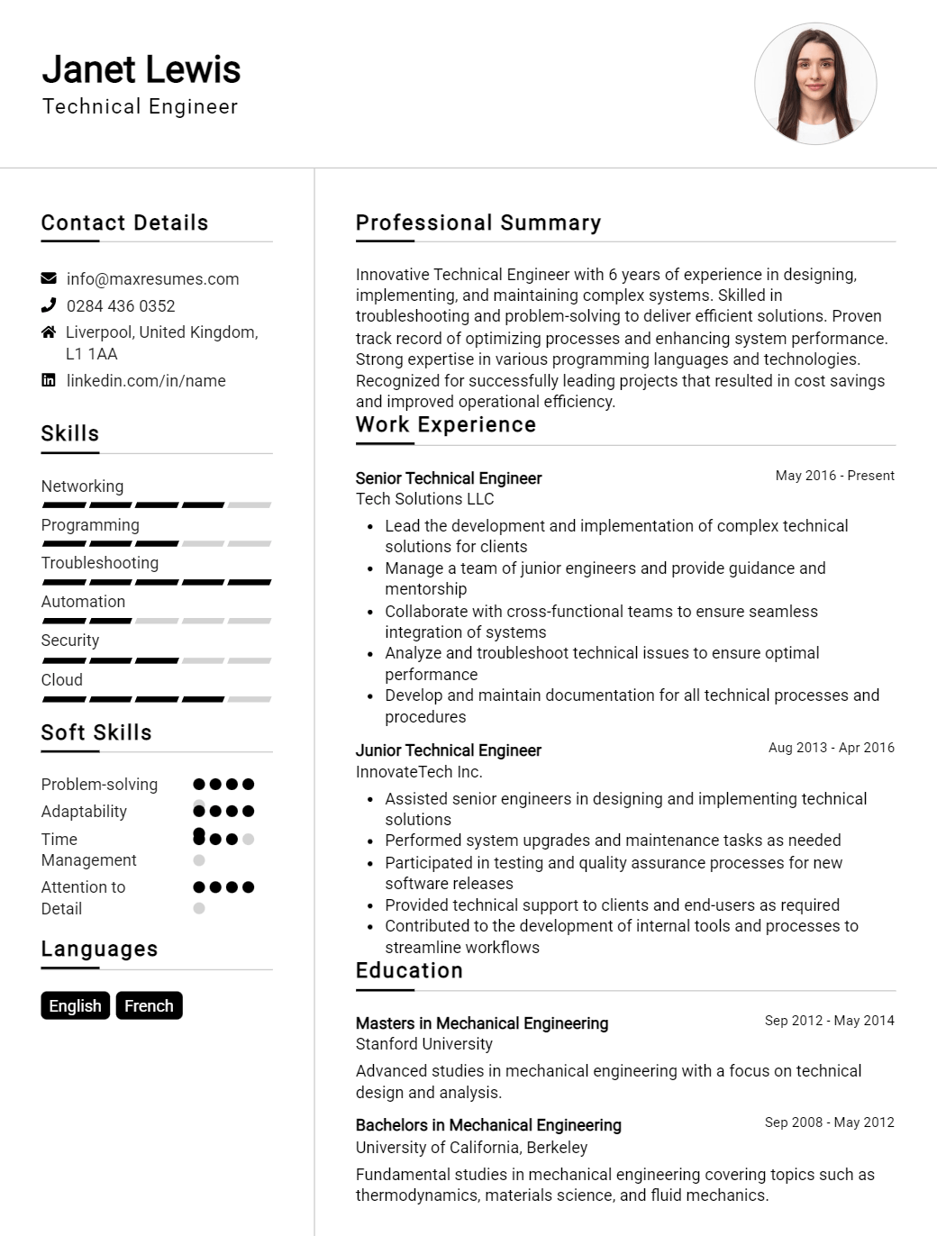 technical-engineer-resume-sample