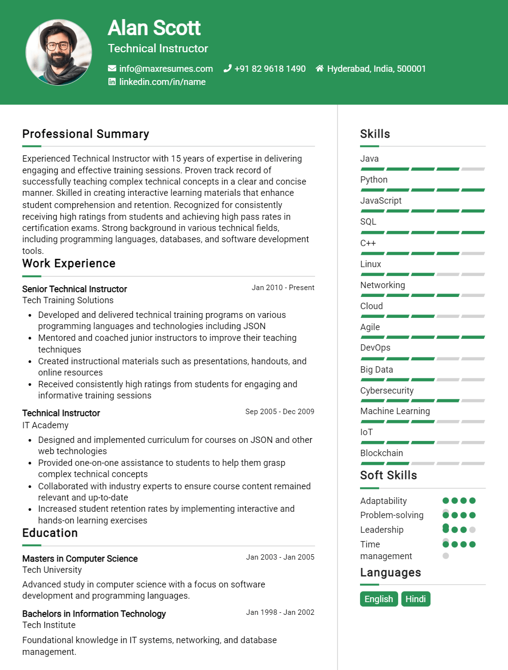 technical-instructor-resume-sample