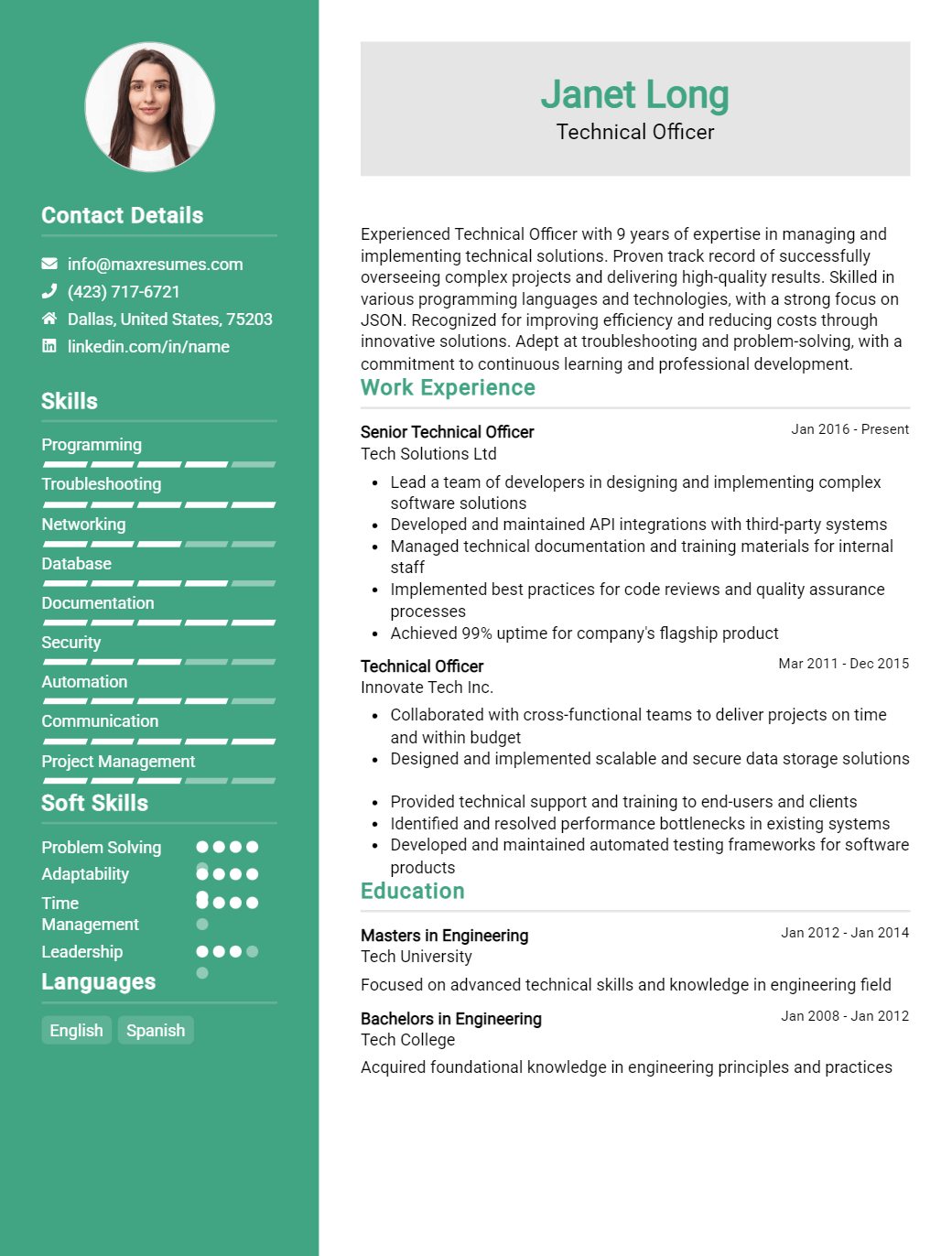technical-officer-resume-sample