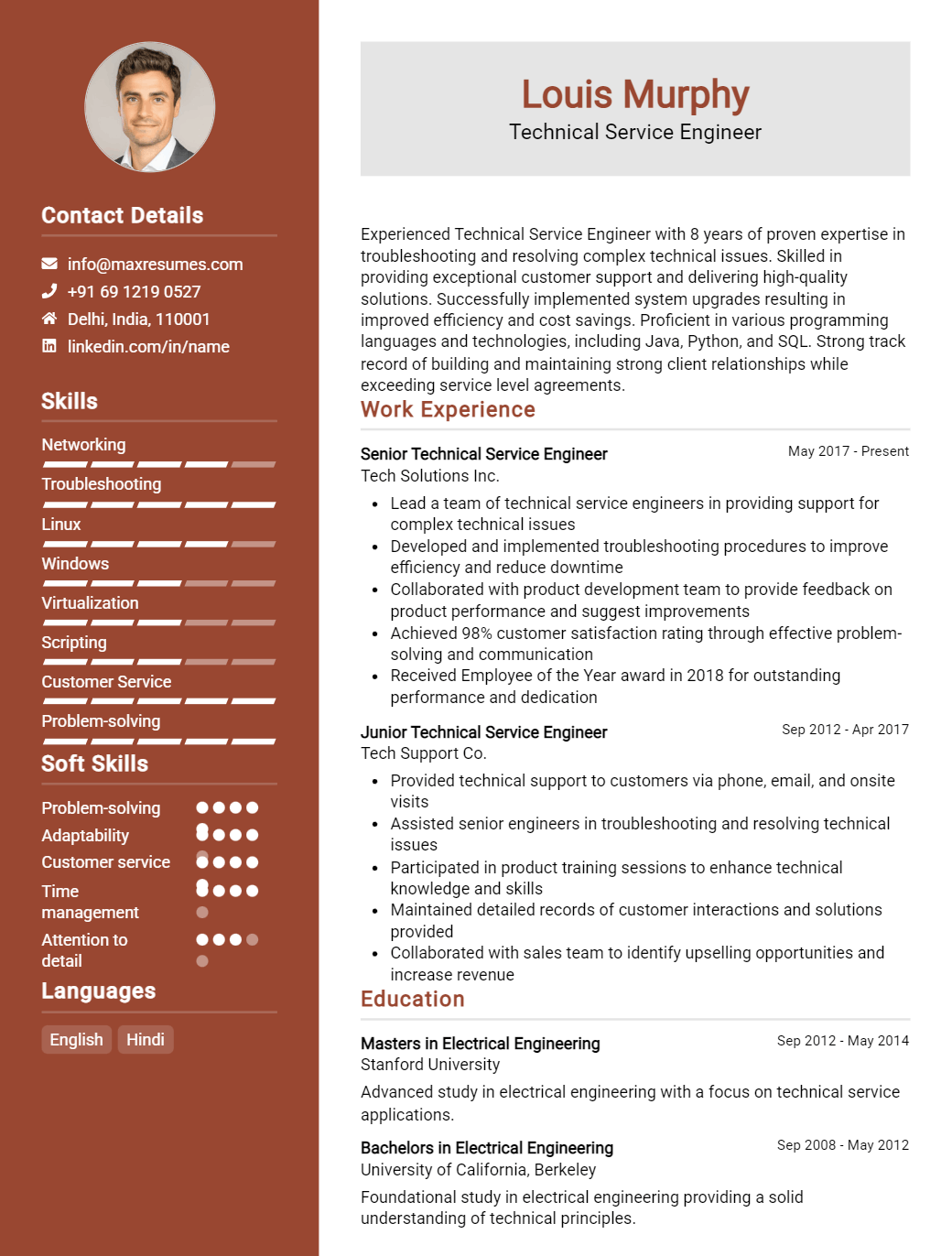 technical-service-engineer-resume-sample