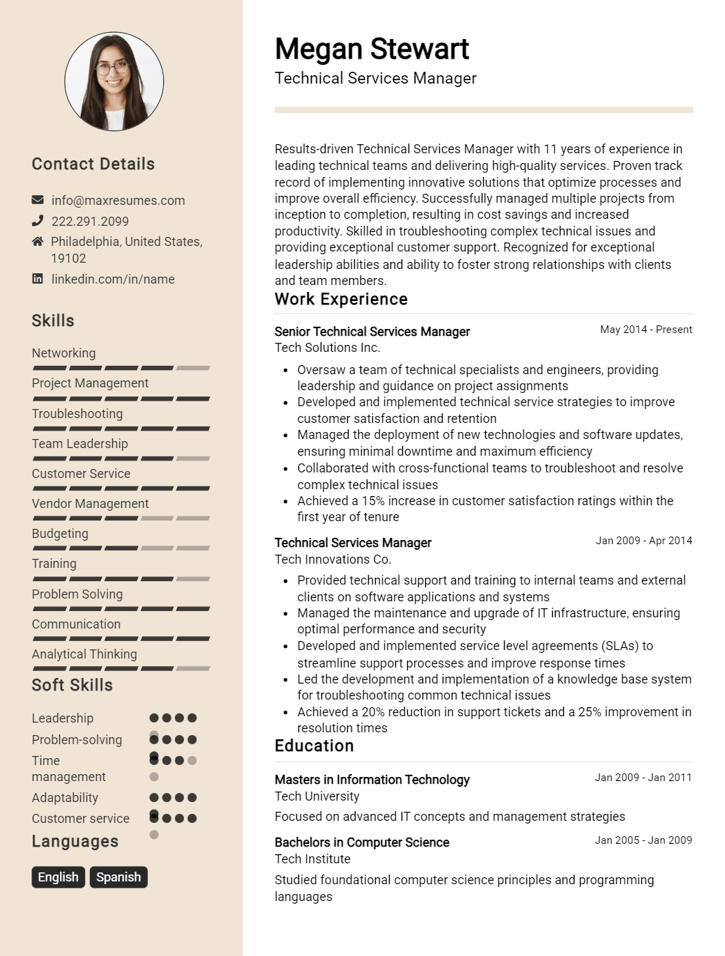 technical-services-manager-resume-sample