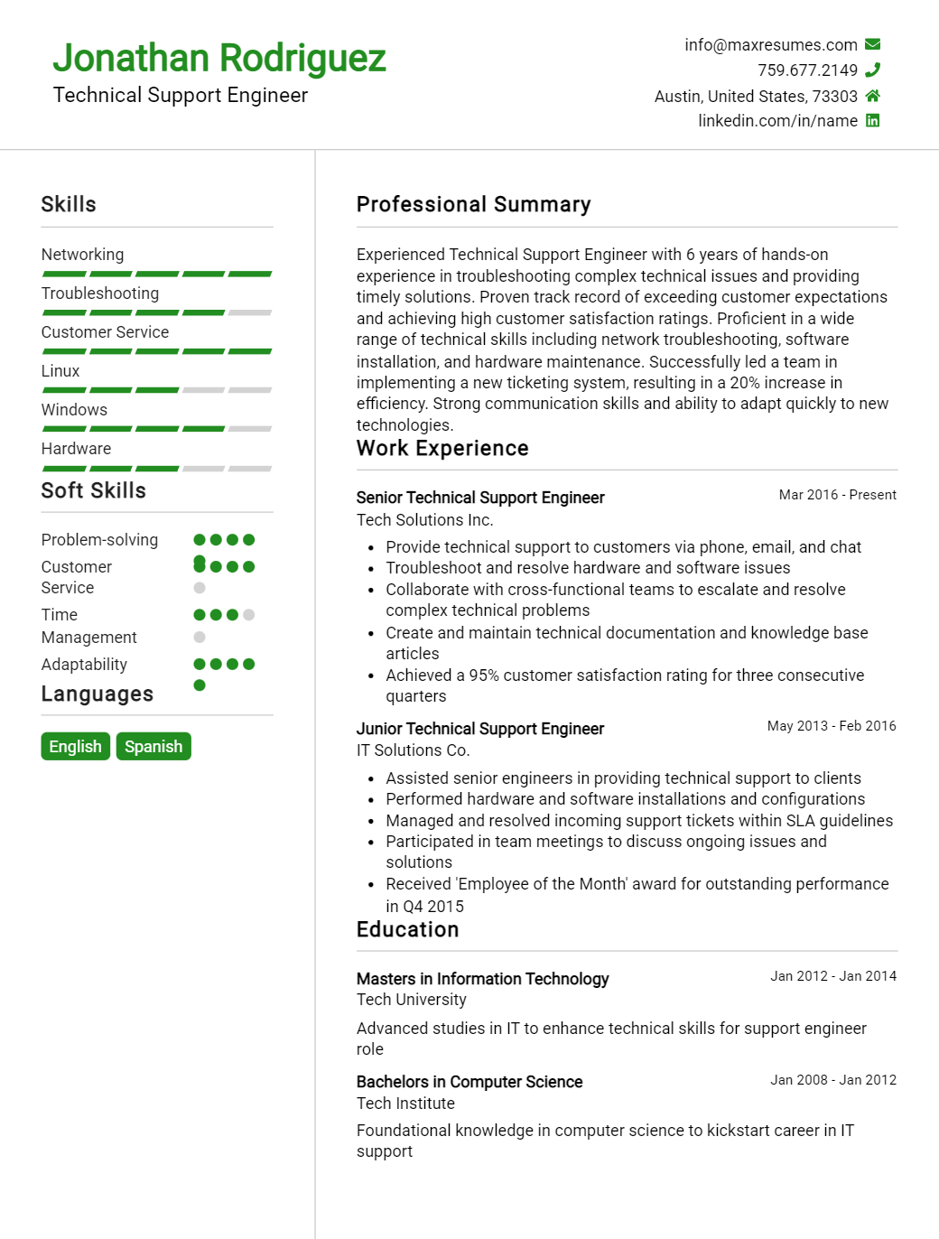 technical-support-engineer-resume-sample