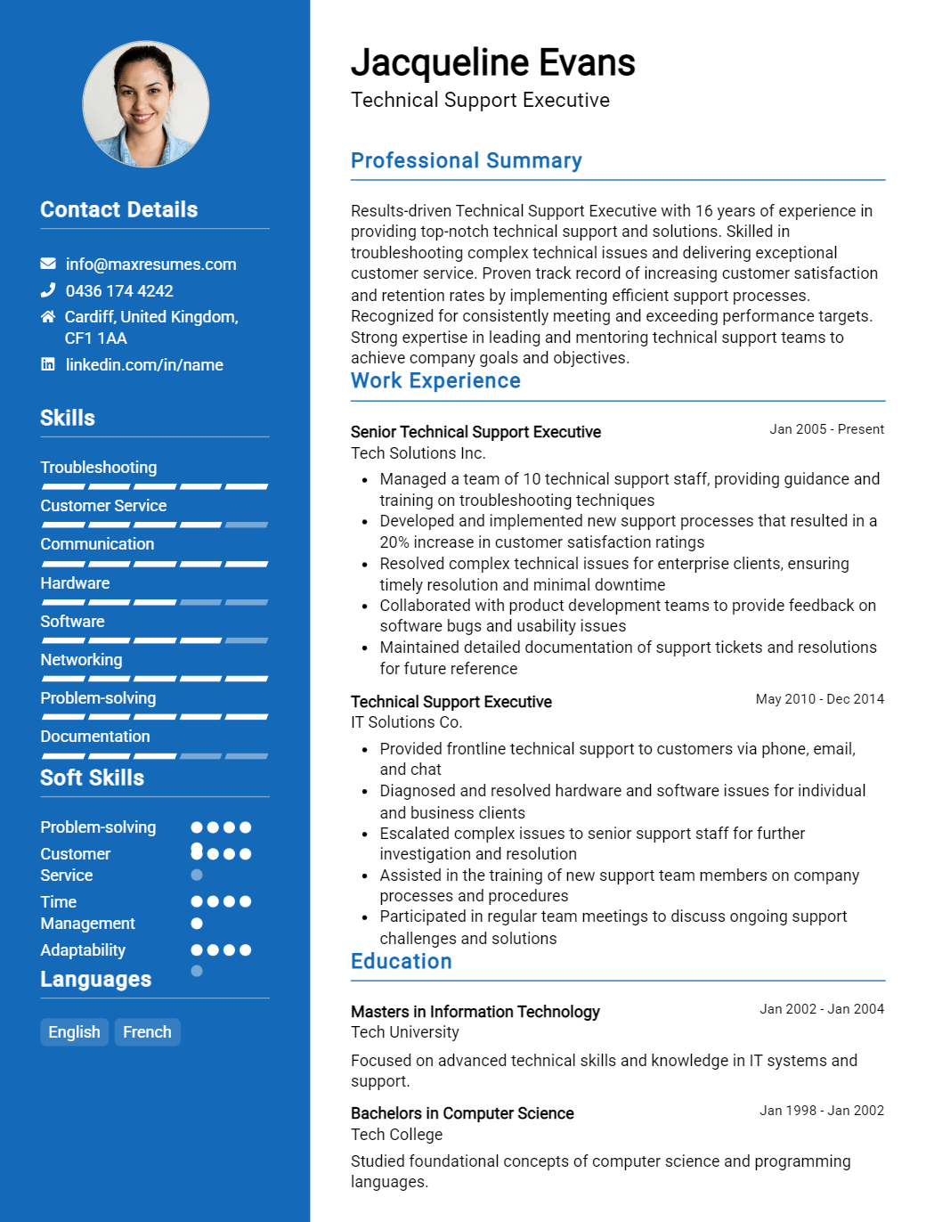 technical-support-executive-resume-sample