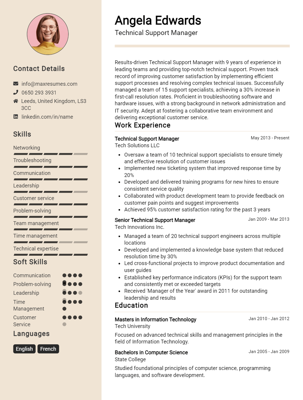 technical-support-manager-resume-sample
