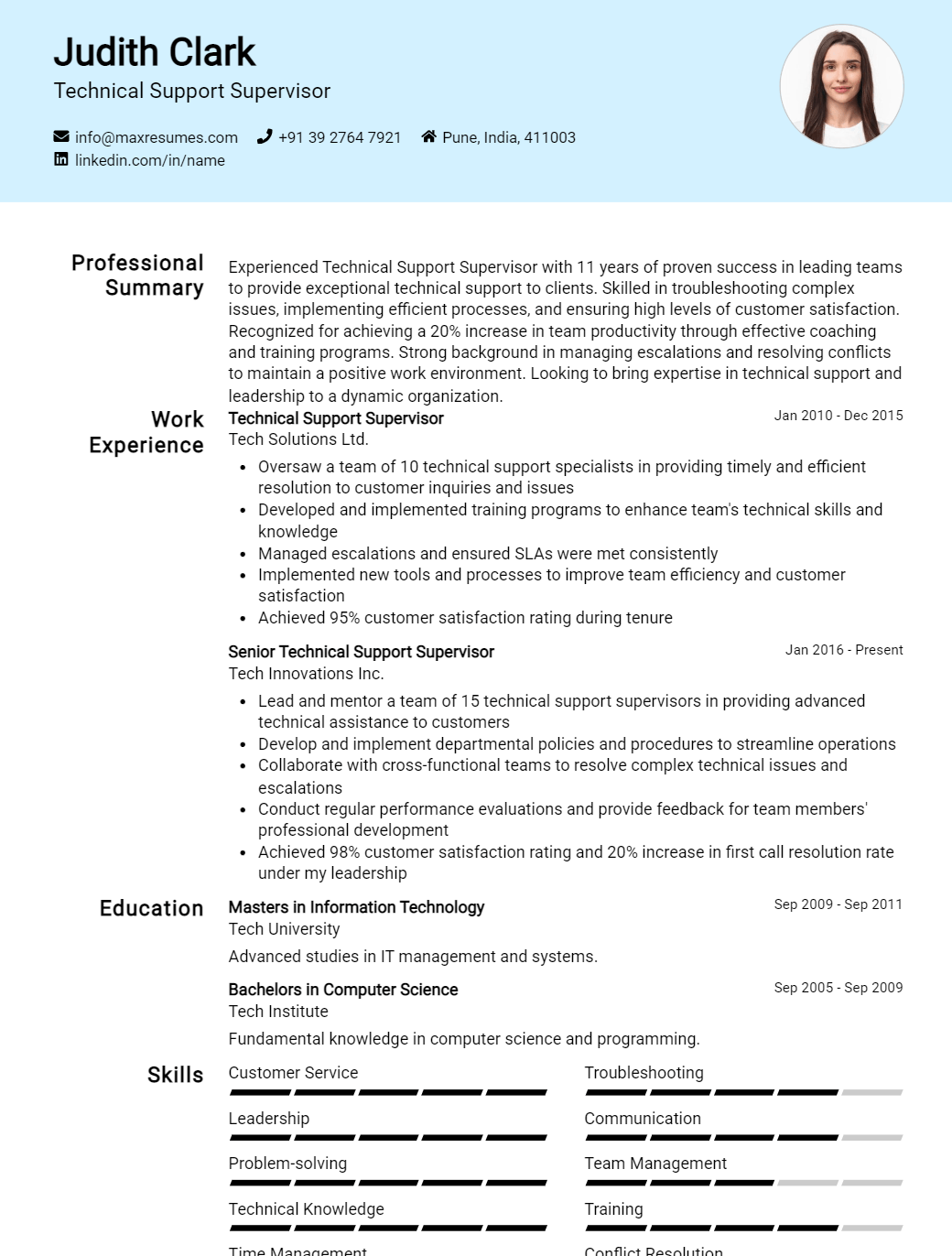 technical-support-supervisor-resume-sample