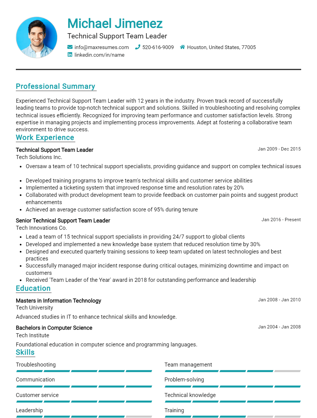 technical-support-team-leader-resume-sample