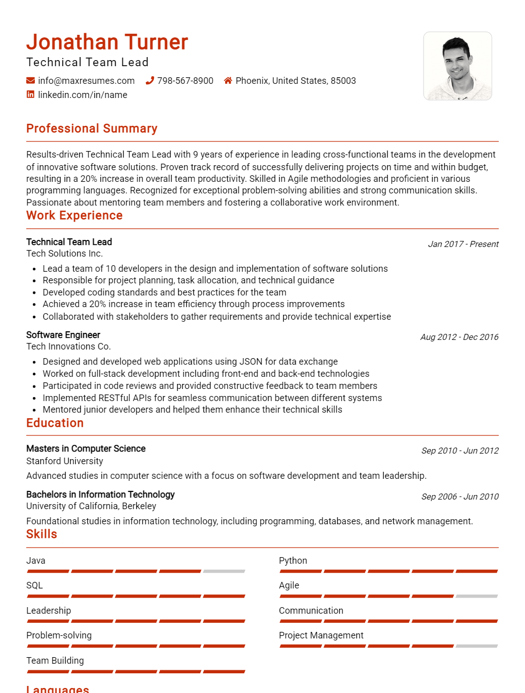 technical-team-lead-resume-sample