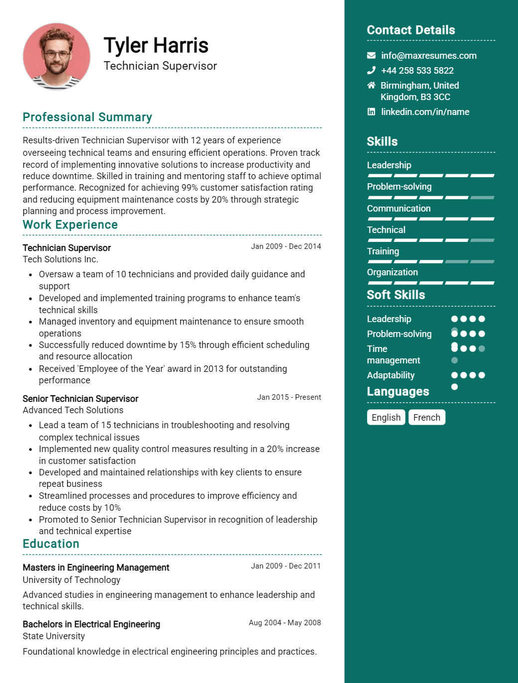 technician-supervisor-resume-sample