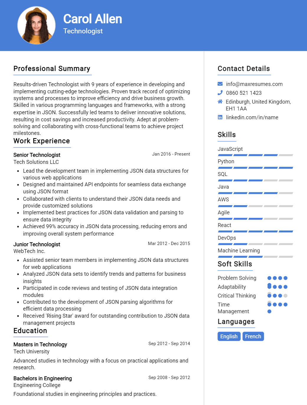 technologist-resume-sample