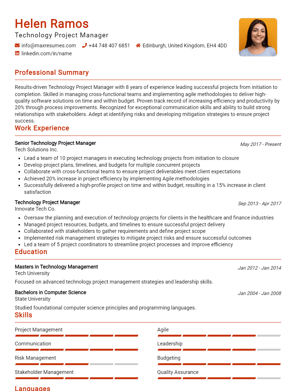 technology-project-manager-resume-sample