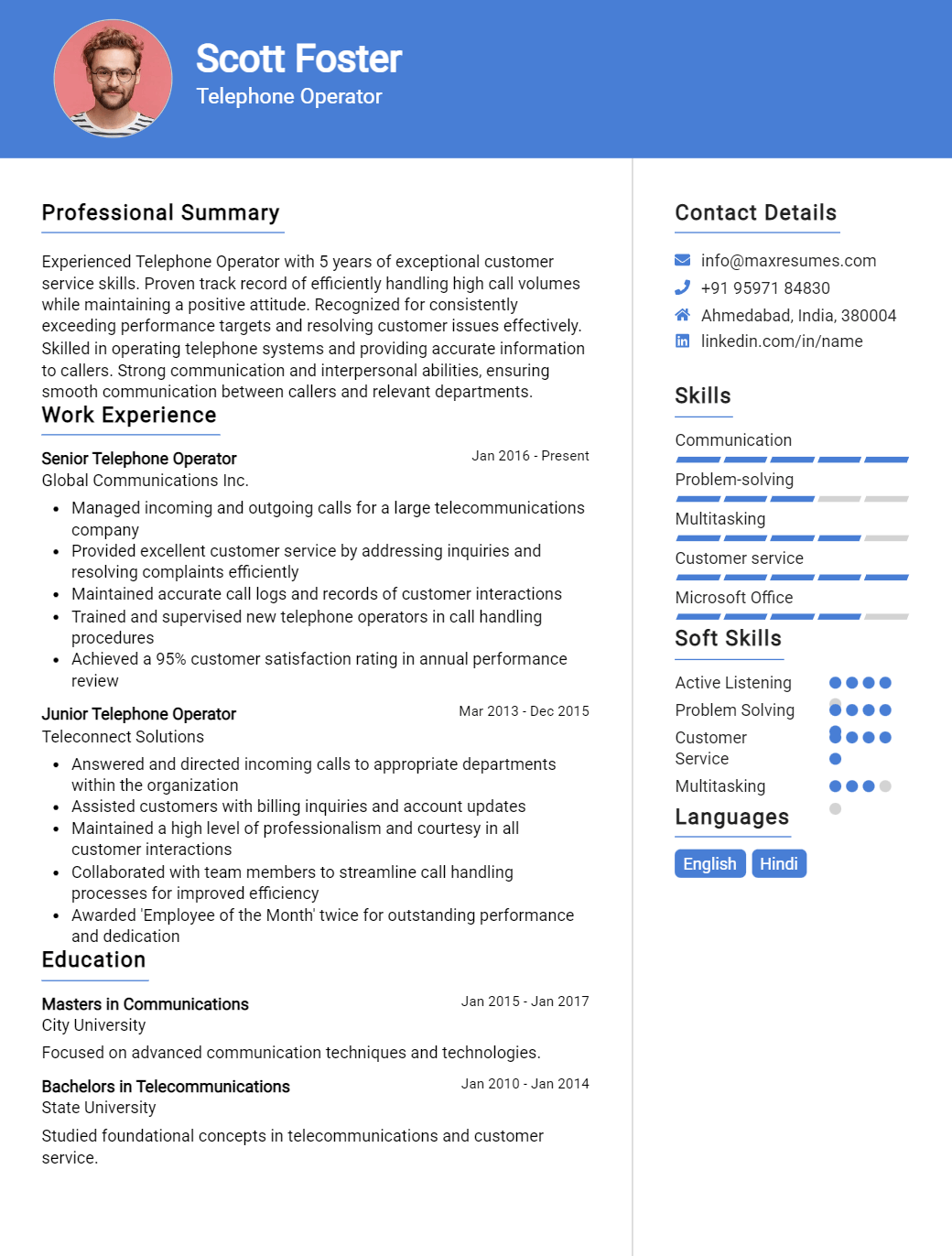 telephone-operator-resume-sample