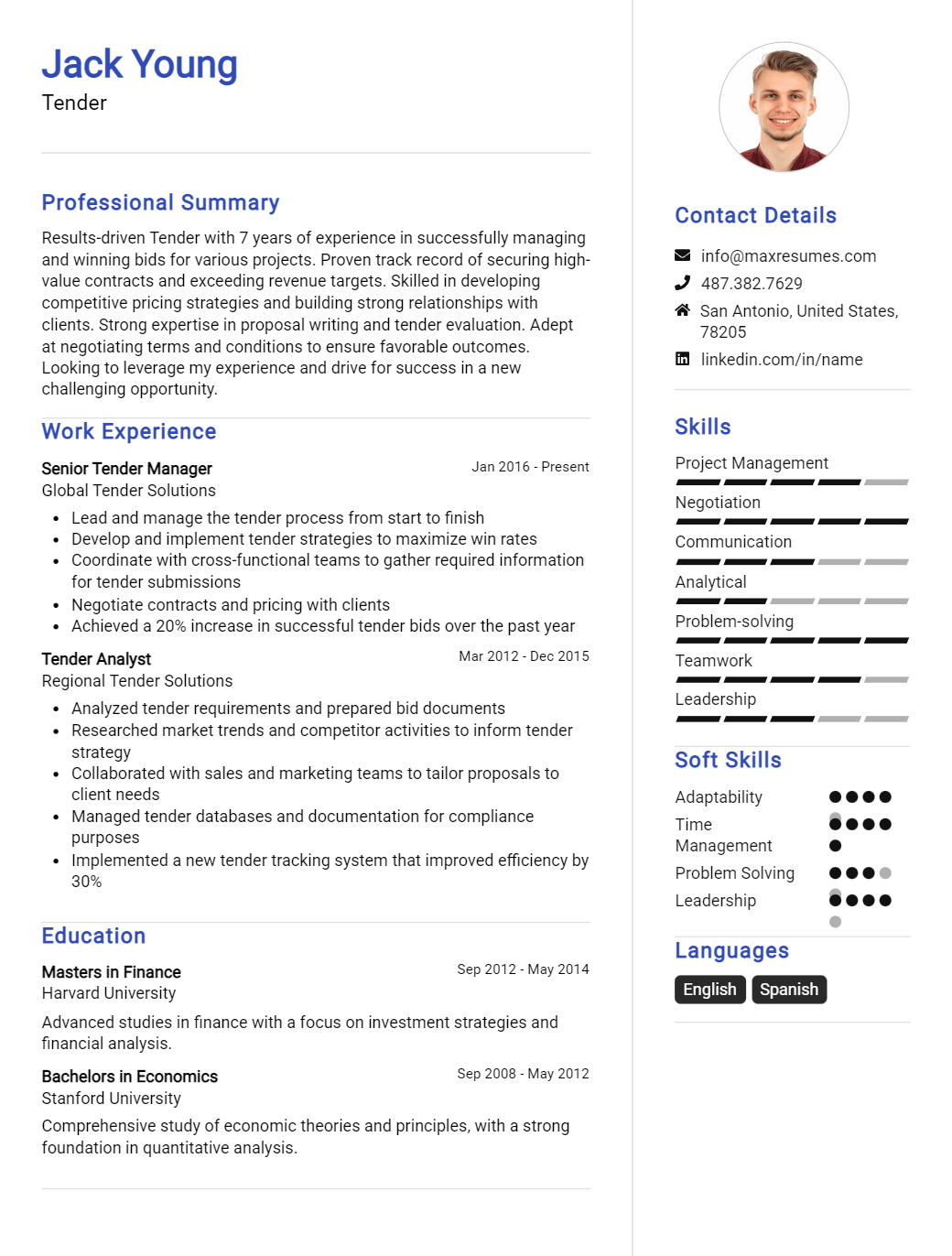 tender-resume-sample