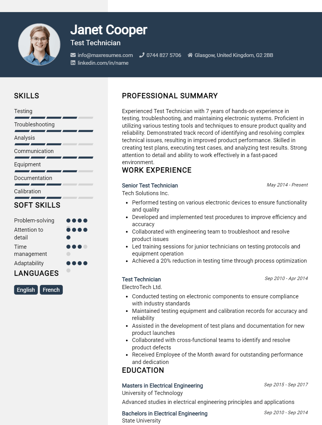 test-technician-resume-sample