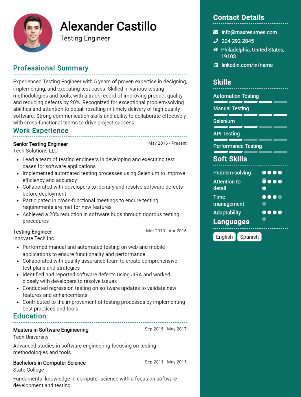 testing-engineer-resume-sample