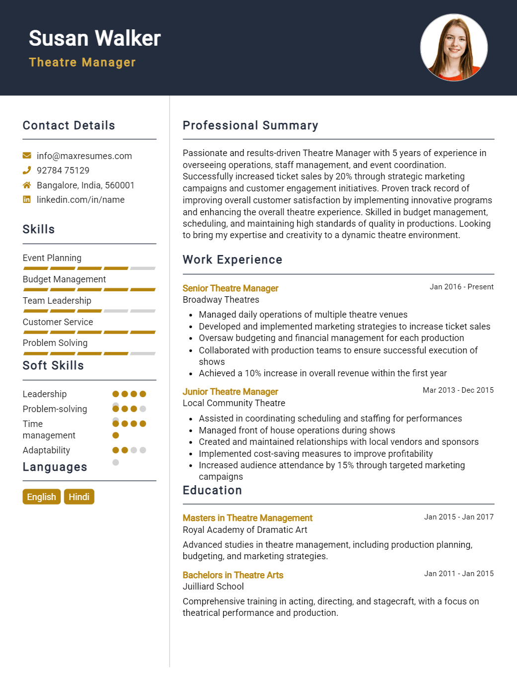 theatre-manager-resume-sample