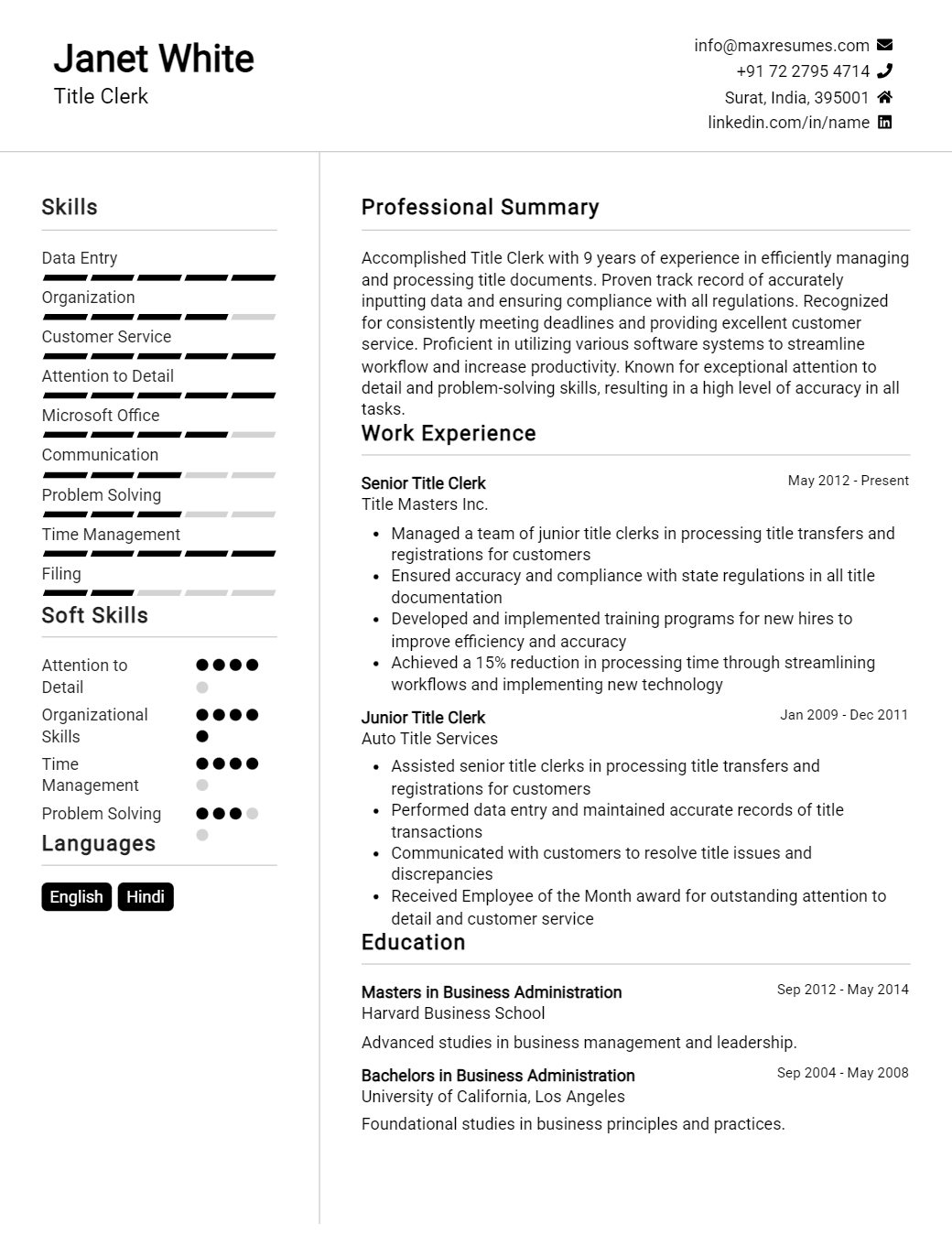 title-clerk-resume-sample