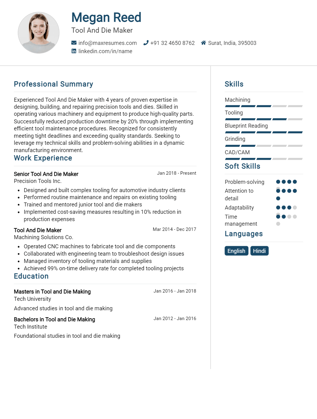 tool-and-die-maker-resume-sample