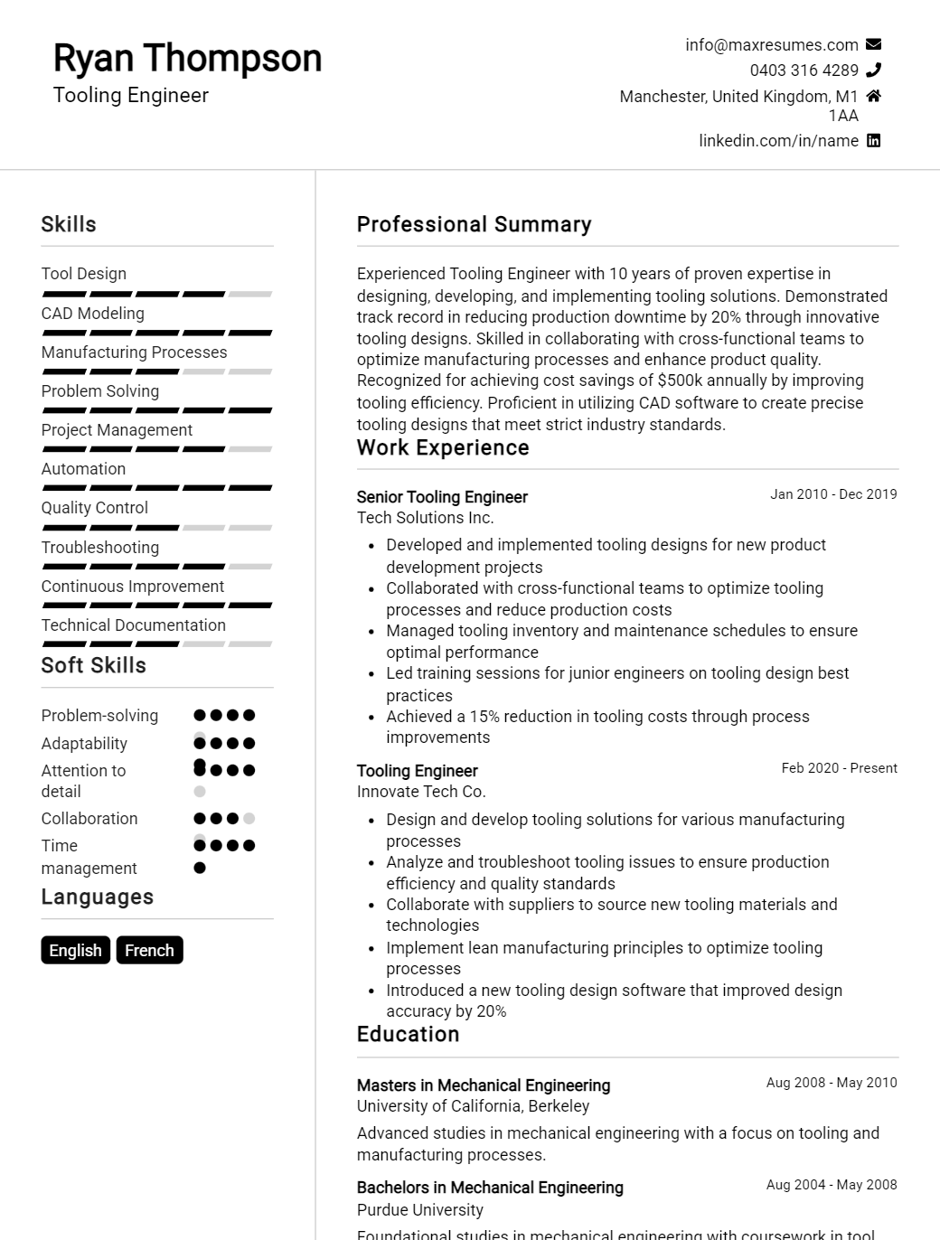 tooling-engineer-resume-sample