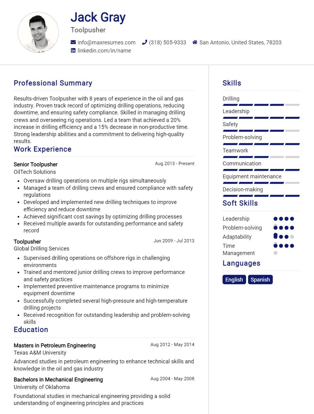 toolpusher-resume-sample
