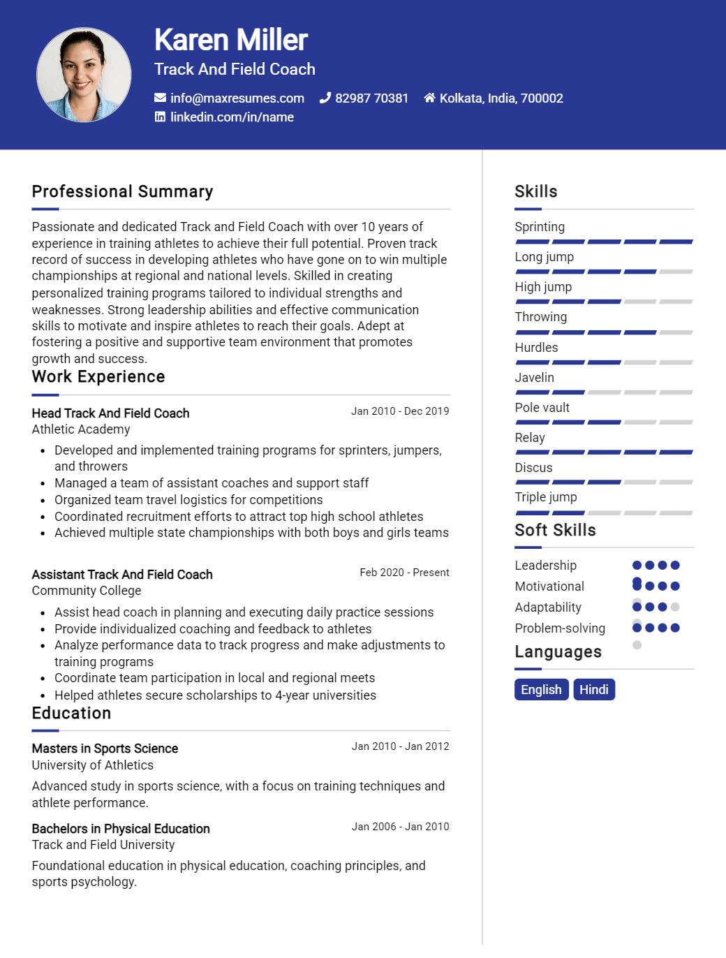 track-and-field-coach-resume-sample