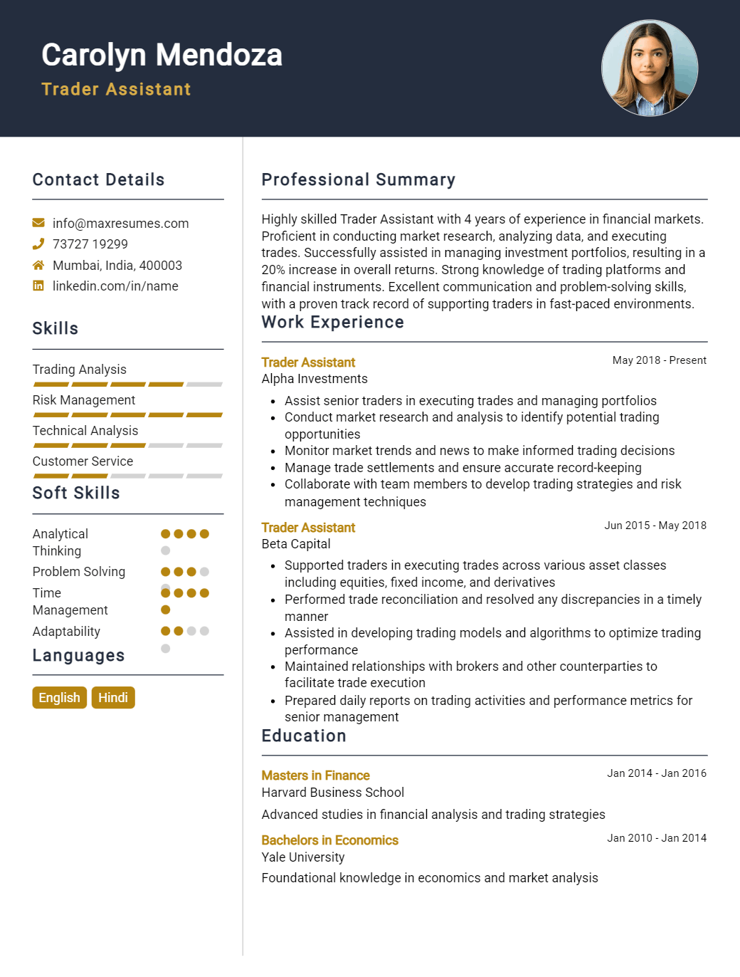 trader-assistant-resume-sample