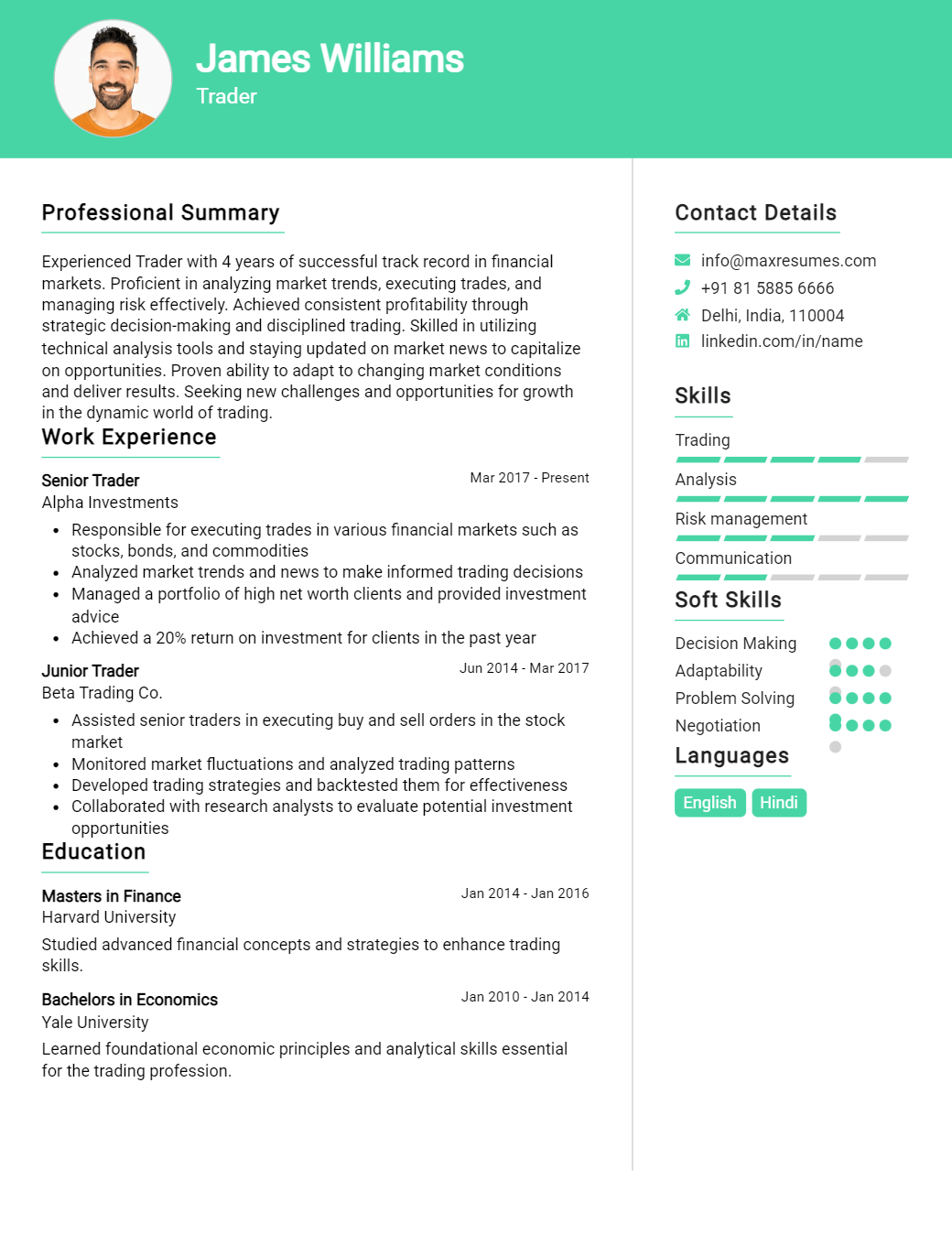 trader-resume-sample