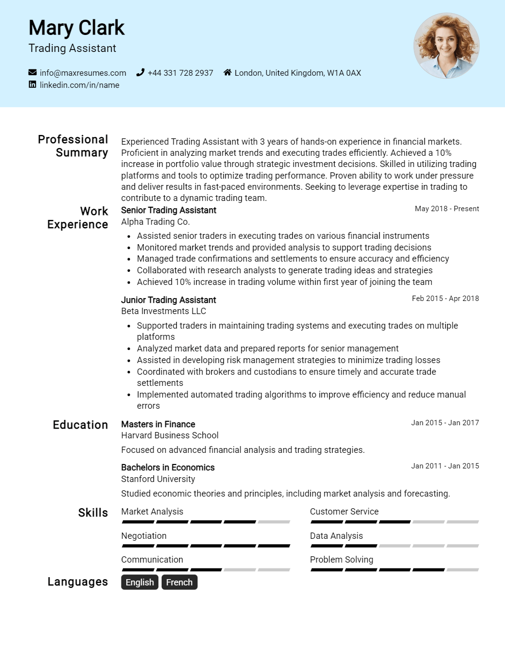 trading-assistant-resume-sample
