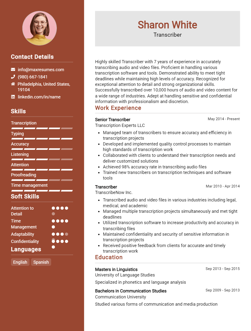 transcriber-resume-sample