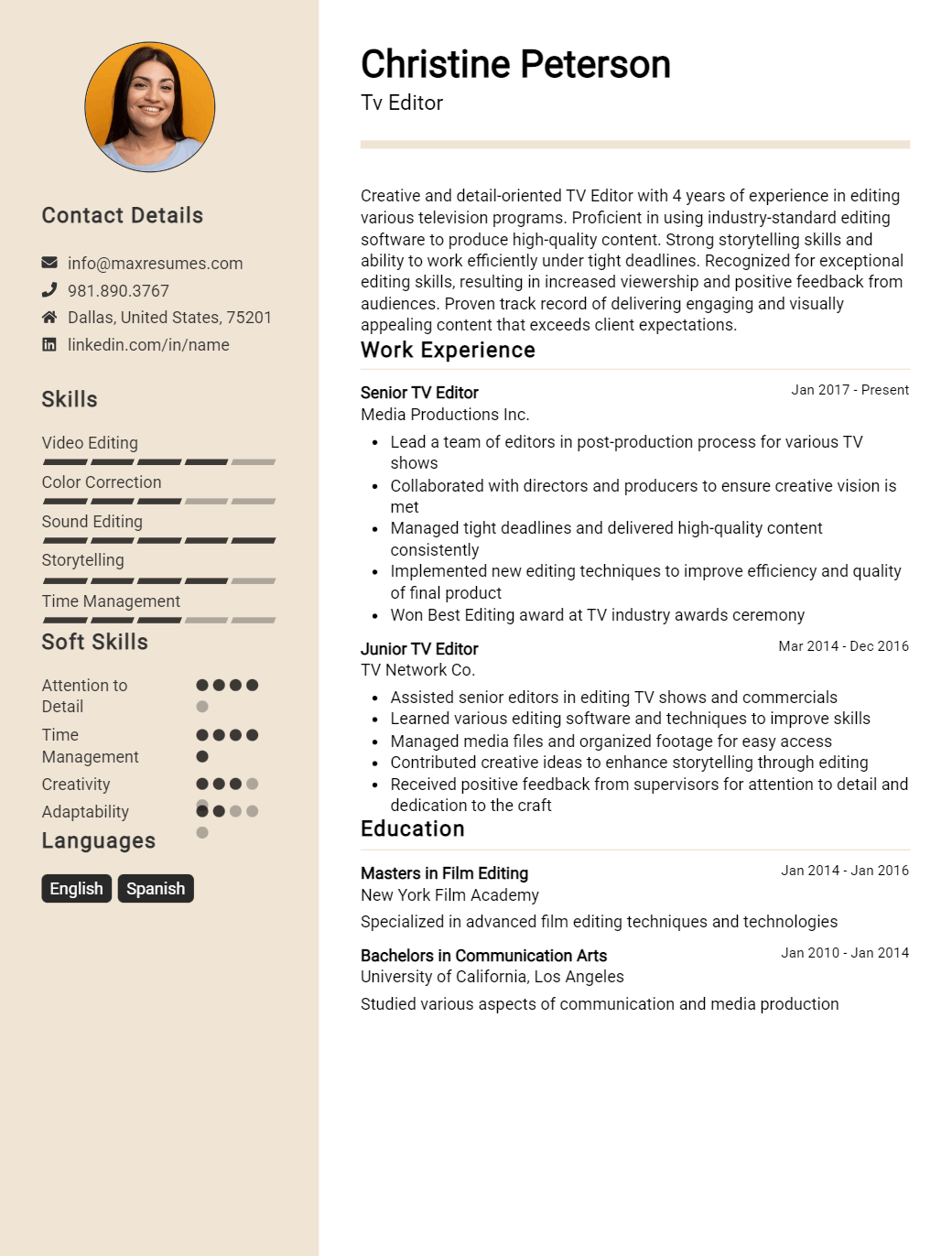 tv-editor-resume-sample