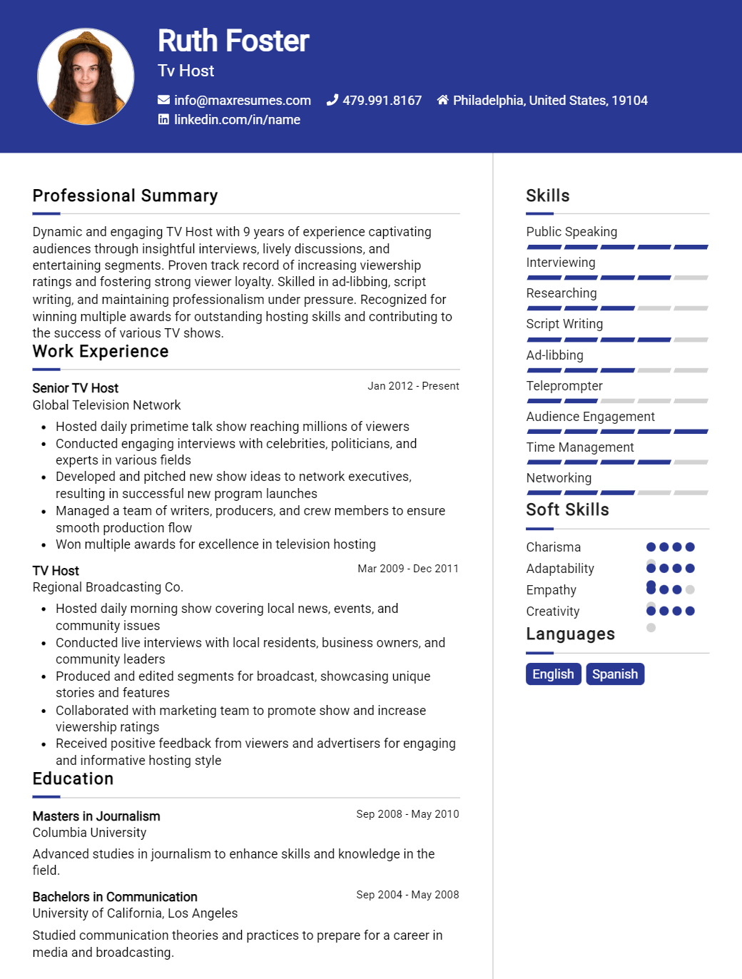tv-host-resume-sample