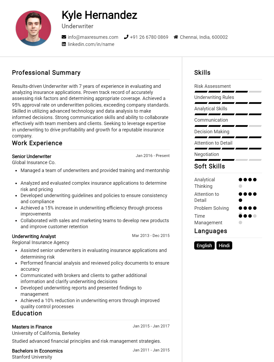underwriter-resume-sample