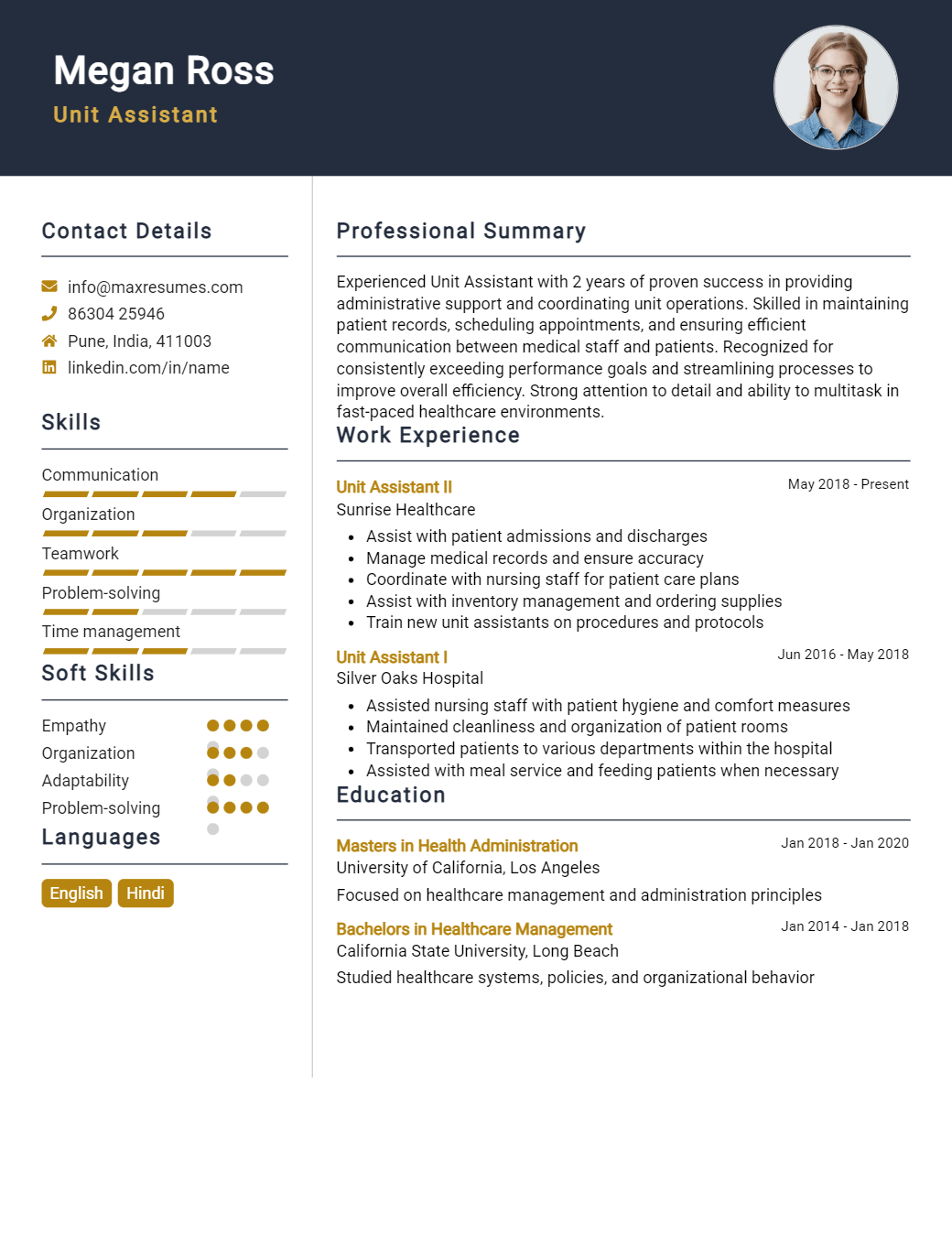unit-assistant-resume-sample