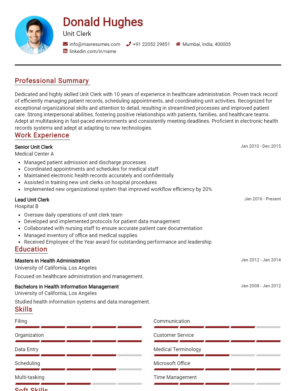 unit-clerk-resume-sample