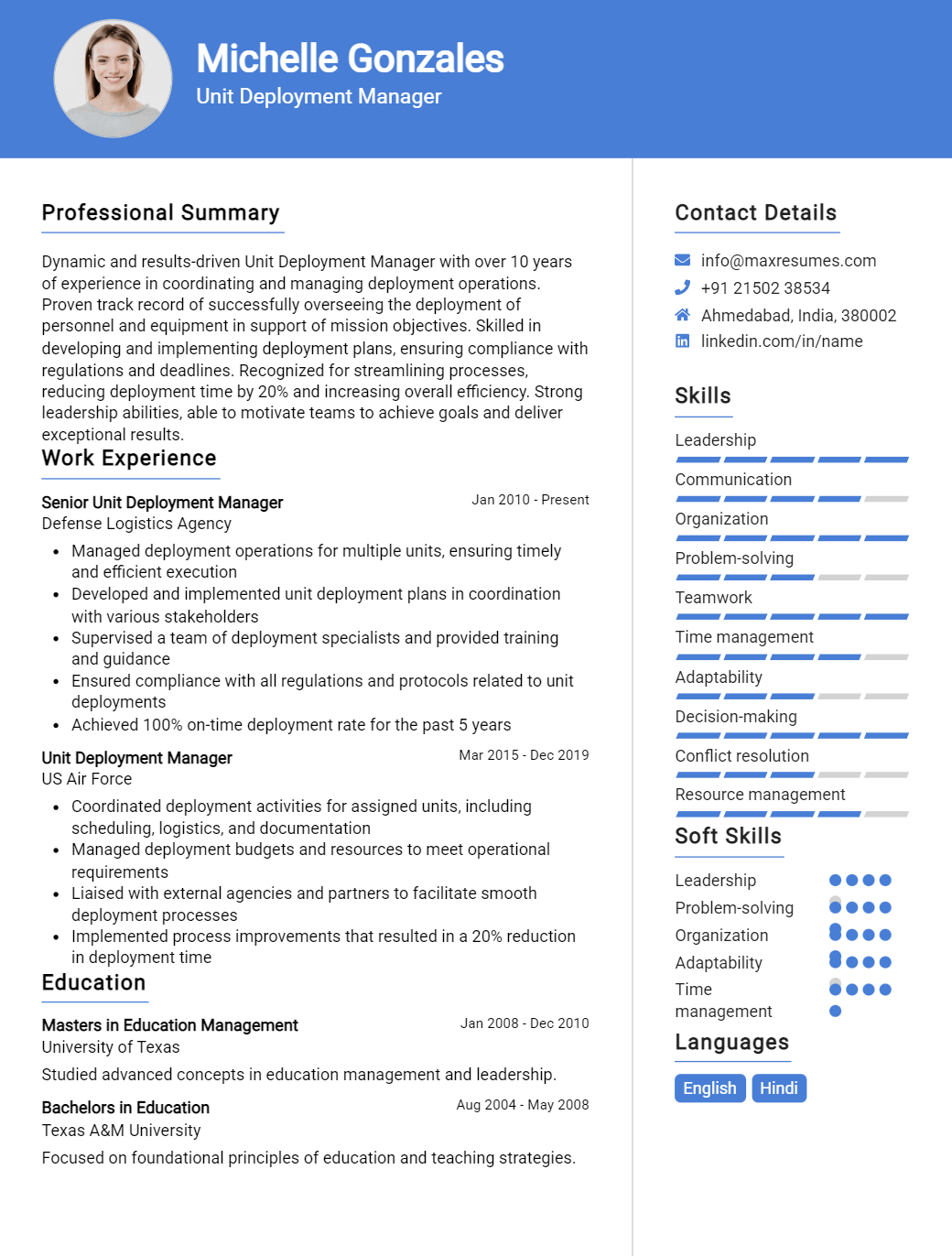 unit-deployment-manager-resume-sample