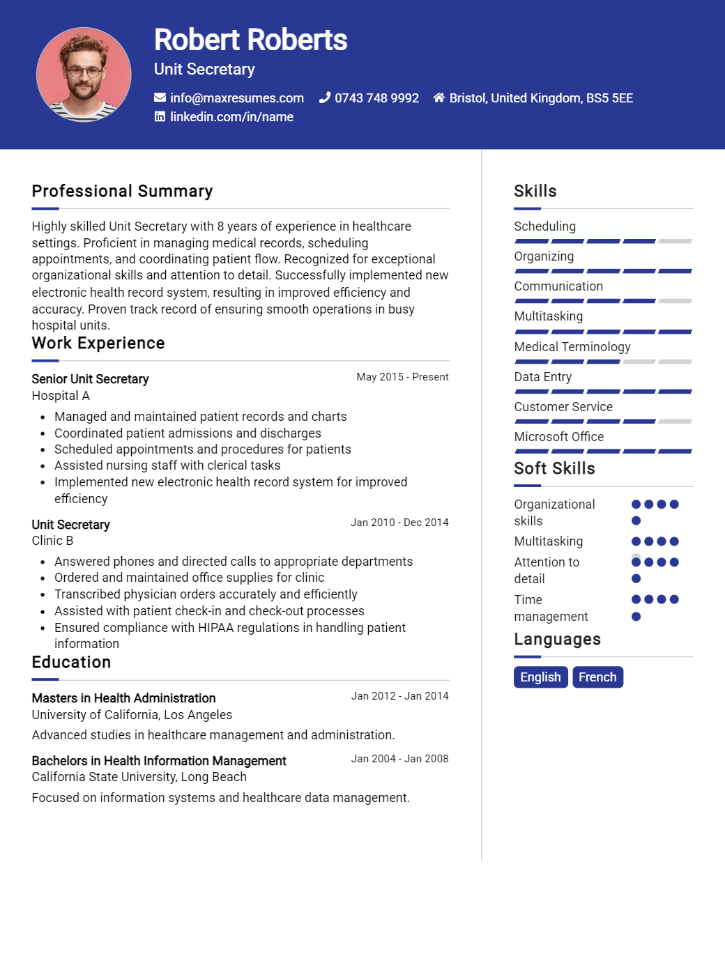 unit-secretary-resume-sample