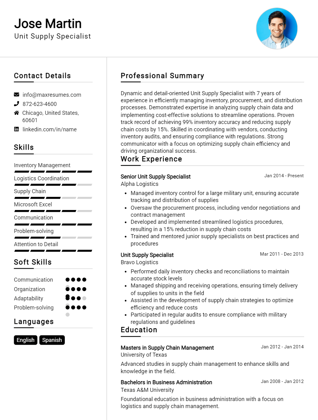 unit-supply-specialist-resume-sample
